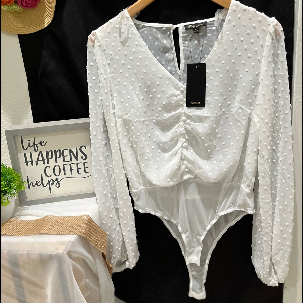 NEW White long sleeve see through bodysuit